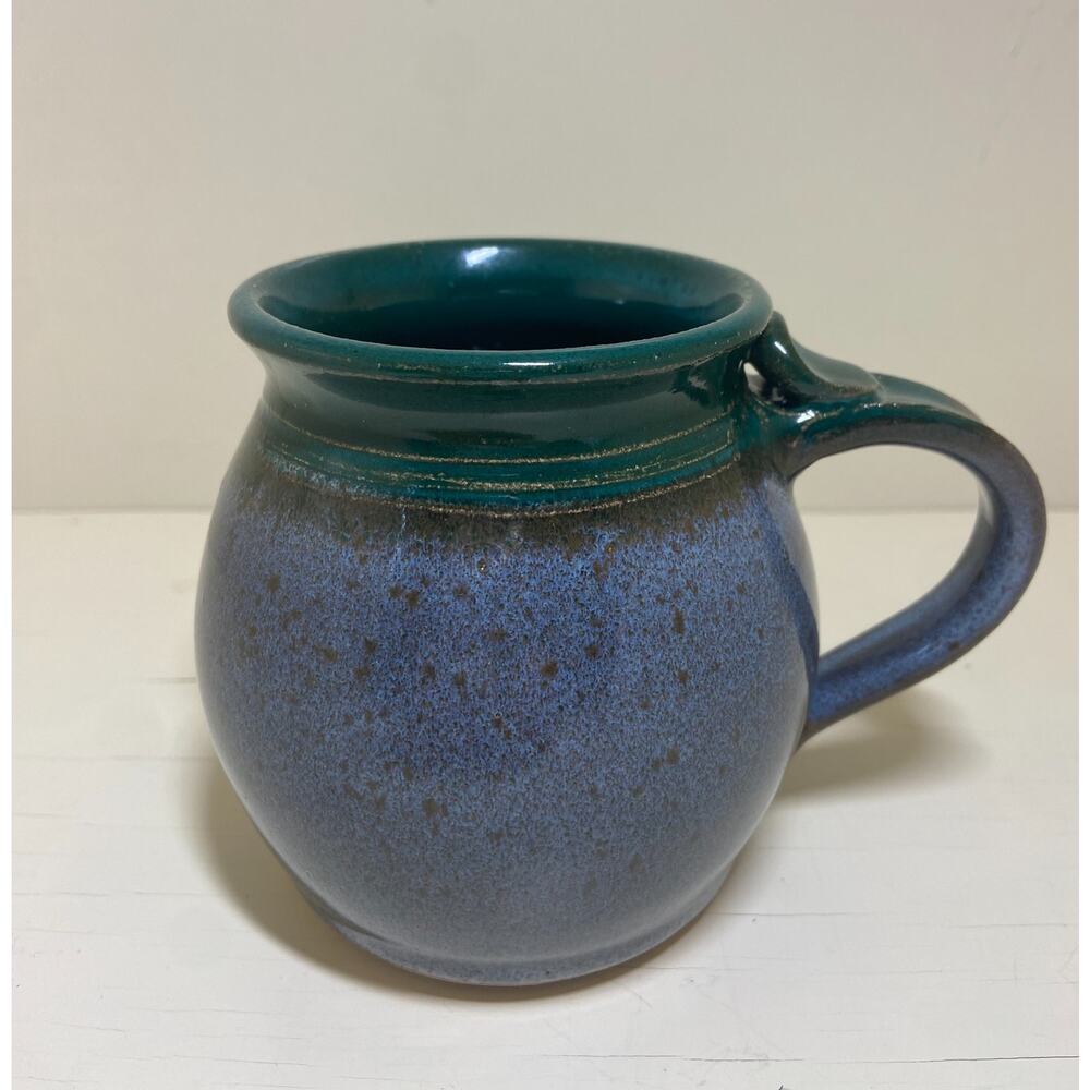 Studio Art Ceramic Pottery Two Toned Blue & Green Coffee Mug, Artist Signed